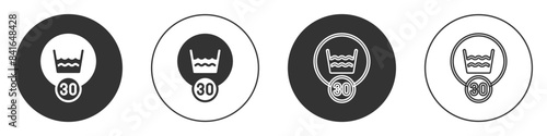 Black Washing under 30 degrees celsius icon isolated on white background. Temperature wash. Circle button. Vector