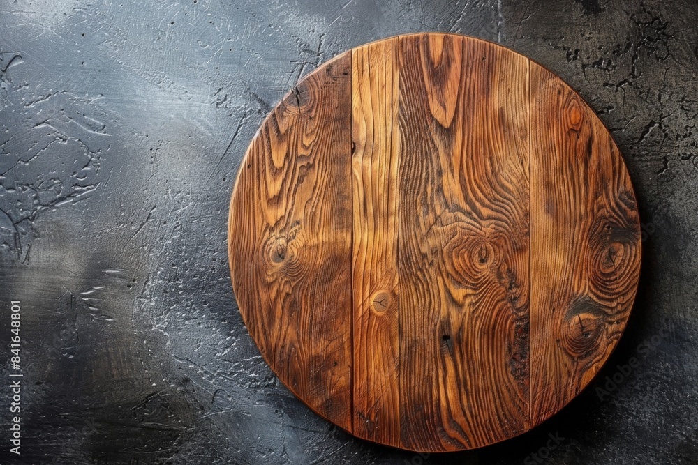 Wooden Cutting Board on Dark Textured Surface Wooden Cutting Board on Dark Textured Surface