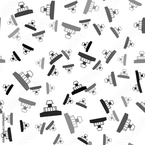 Black Smoke alarm system icon isolated seamless pattern on white background. Smoke detector. Vector