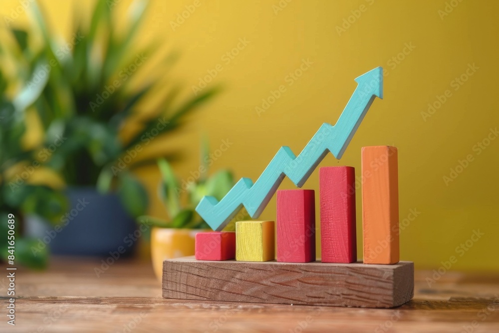 Colorful Business Growth Chart with Plants in the Background Colorful Business Growth Chart with Plants in the Background
