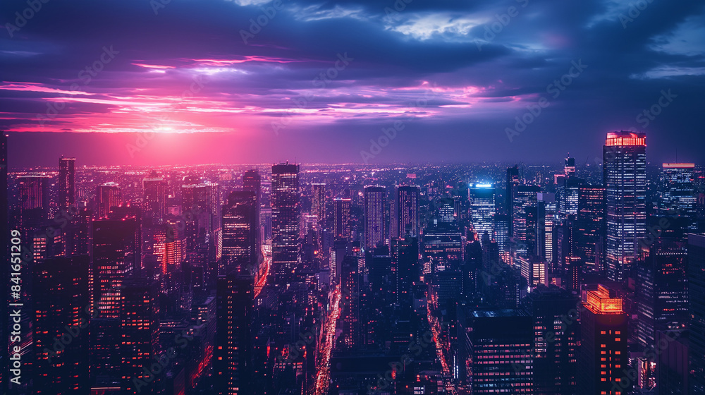 Fototapeta premium Cyberpunk cityscapes with neon lights.