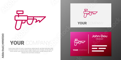 Logotype line Fishing harpoon icon isolated on white background. Fishery manufacturers for catching fish under water. Diving underwater equipment. Logo design template element. Vector