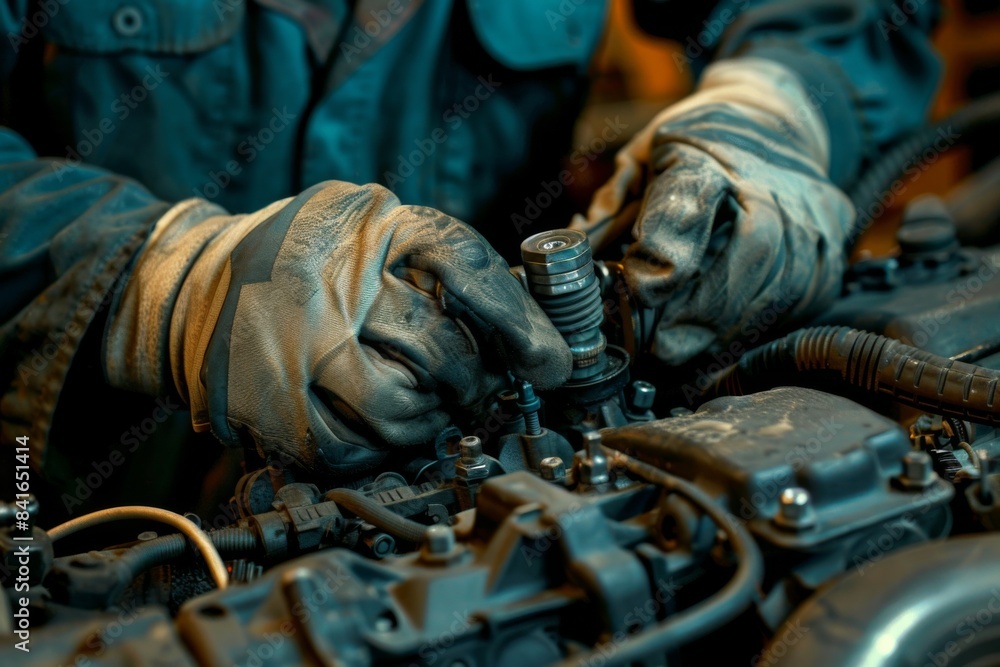 Mechanic Fixing Engine Close-Up Mechanic Fixing Engine Close-Up