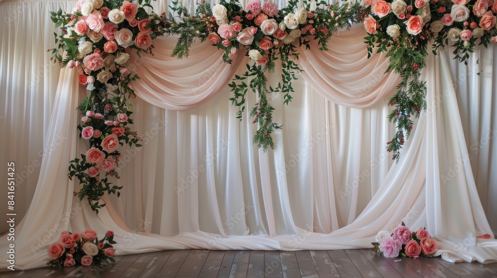 Spring rose on a satin wedding backdrop Spring rose on a satin wedding backdrop