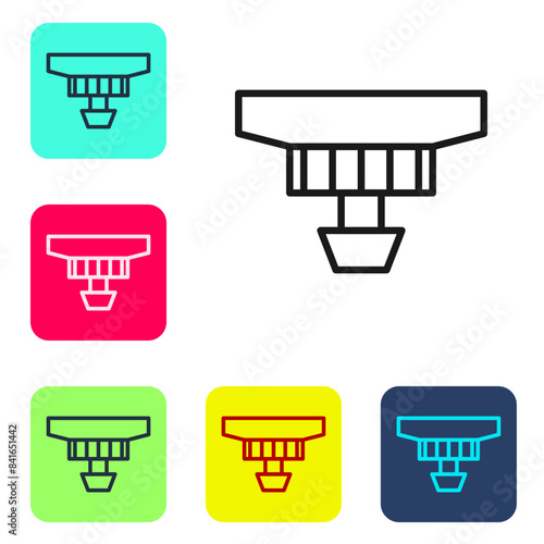 Black line Smoke alarm system icon isolated on white background. Smoke detector. Set icons in color square buttons. Vector