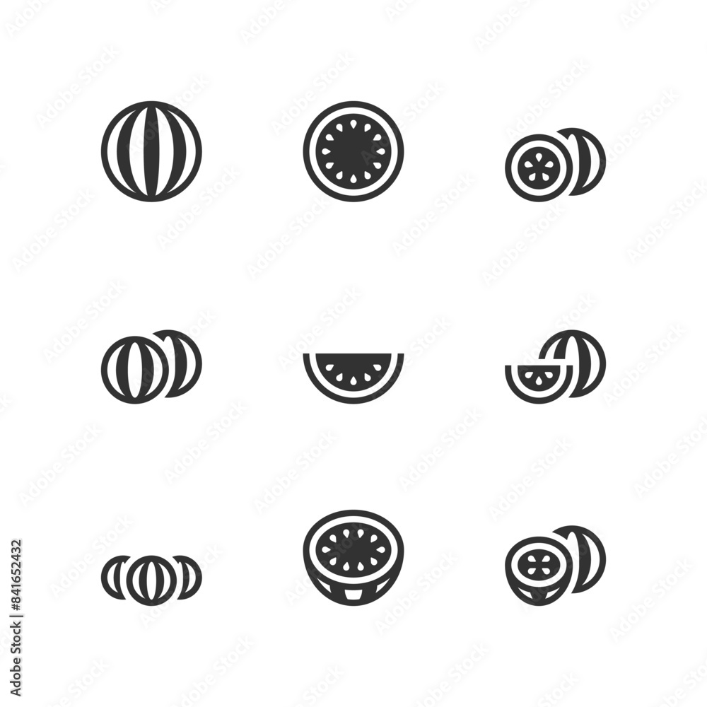 Watermelon Icon Set. Vector Illustration. Watermelon Icon Set. Vector Illustration.