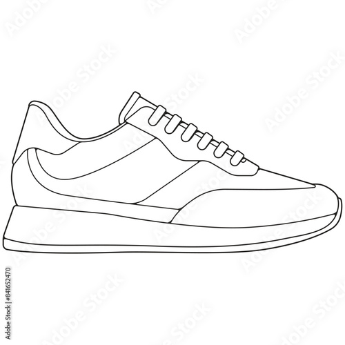 Black and white contour vector illustration of shoes. sneakers, unisex, outline sneakers. vector line.