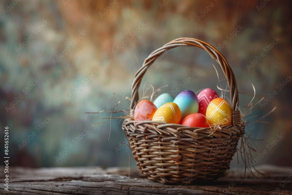 Easter Egg Basket on Rustic Table Easter Egg Basket on Rustic Table