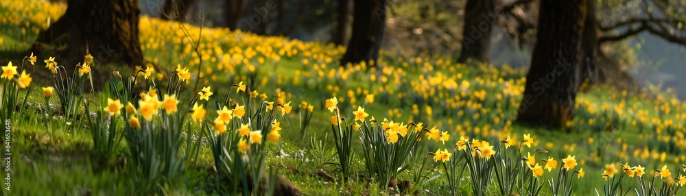 Daffodil Covered Hillside in Spring with Gentle Breeze Daffodil Covered Hillside in Spring with Gentle Breeze