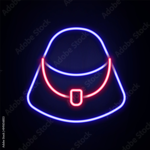 Glowing neon line Handbag icon isolated on brick wall background. Female handbag sign. Glamour casual baggage symbol. Colorful outline concept. Vector