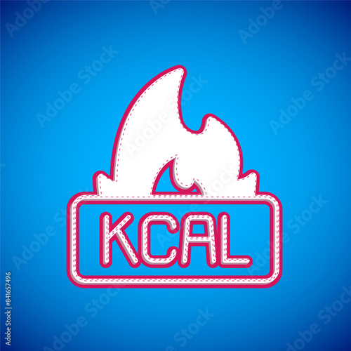 White Kcal icon isolated on isolated on blue background. Health food. Vector
