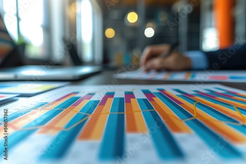 Wallpaper Mural business meeting with graphs and charts showing a steep upward trend, symbolizing sales growth in a company. The scene is modern, with professionals working on a desk  Torontodigital.ca