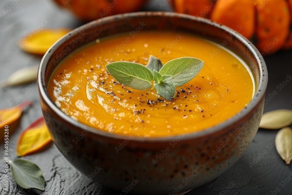 Creamy Pumpkin Soup in a Rustic Bowl Creamy Pumpkin Soup in a Rustic Bowl