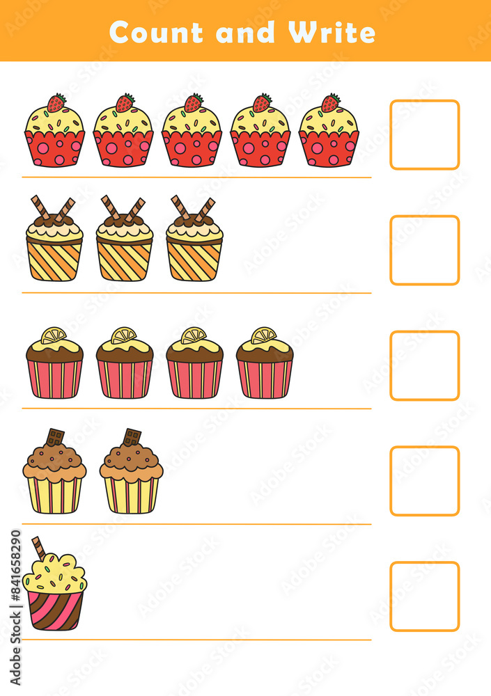 Count and write numbers 1-5. Counting objects worksheet for kids ...