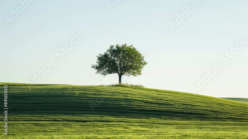 Lone tree on a lush hillside at daylight photo