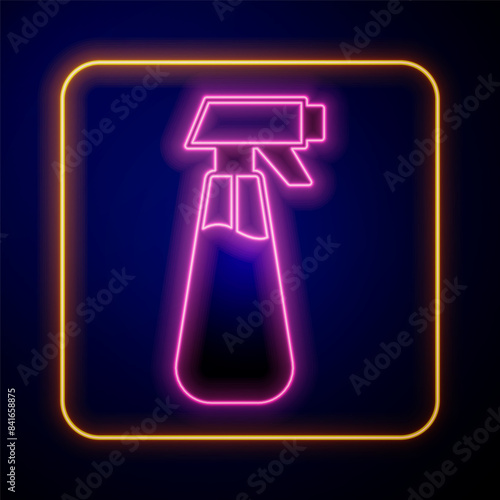 Glowing neon Garden sprayer for water, fertilizer, chemicals icon isolated on black background. Vector