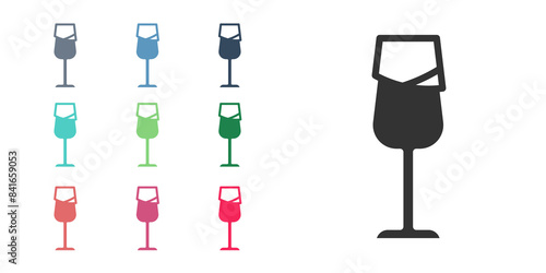 Black Wine glass icon isolated on white background. Wineglass sign. Set icons colorful. Vector