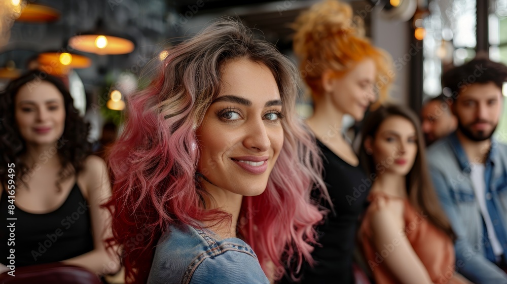 Diverse Clientele in a Vibrant Hair Salon Showcasing Expert Hairstyling Skills and Versatile Hairstyles Diverse Clientele in a Vibrant Hair Salon Showcasing Expert Hairstyling Skills and Versatile Hairstyles