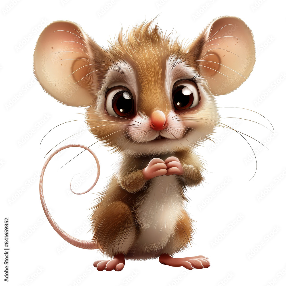 Cute cartoon mouse with big round eyes and fluffy fur, standing on hind legs in an adorable pose. Cute cartoon mouse with big round eyes and fluffy fur, standing on hind legs in an adorable pose.