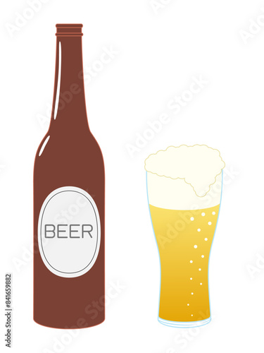 瓶ビールとグラスビールイラスト