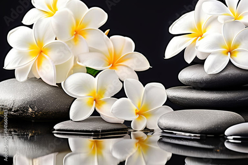 spa-or-meditation-massage-therapy-center-banner-of-white-plumeria-white-flowers-and-stack-of-black