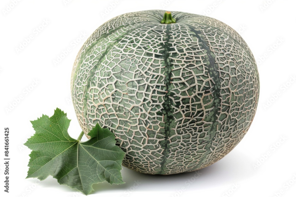 Cantaloupe with leaf on white background Cantaloupe with leaf on white background
