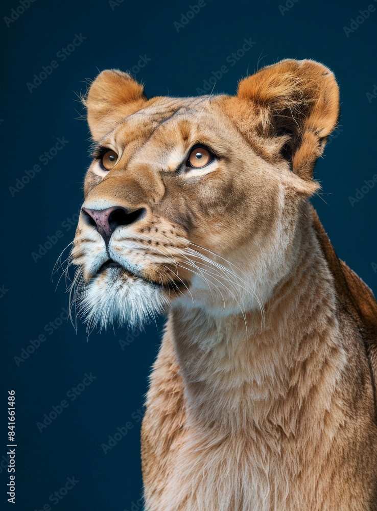 Obraz premium Minimalist Lion Portrait on Dark Blue Background