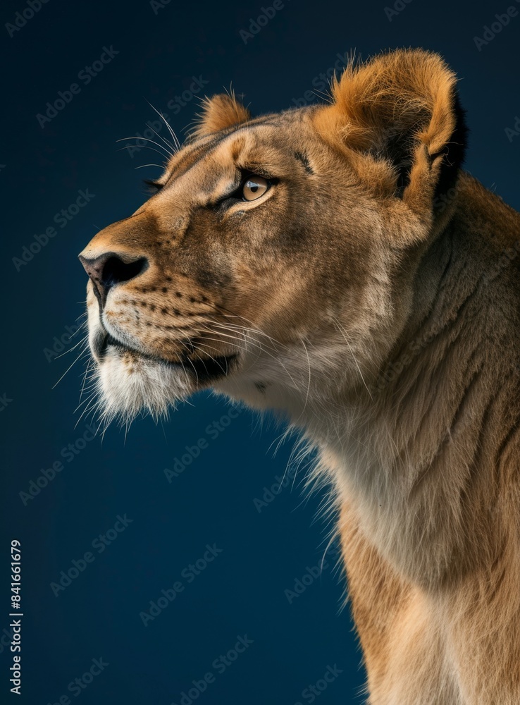 Fototapeta premium Minimalist Lion Portrait on Dark Blue Background