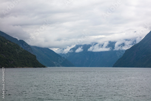 Norway Gerandefjord on a cloudy summer day.