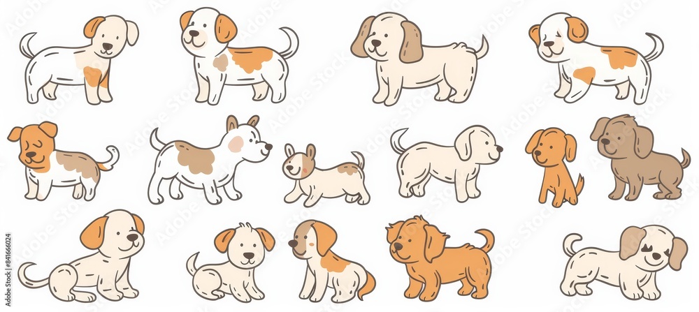 Modern set of cartoon doodle pretty dogs. Dog portrait with fashionable design, puppy playing fun. The most fashionable breeds of dogs. Various fashion breeds modern. Modern set of cartoon doodle pretty dogs. Dog portrait with fashionable design, puppy playing fun. The most fashionable breeds of dogs. Various fashion breeds modern.