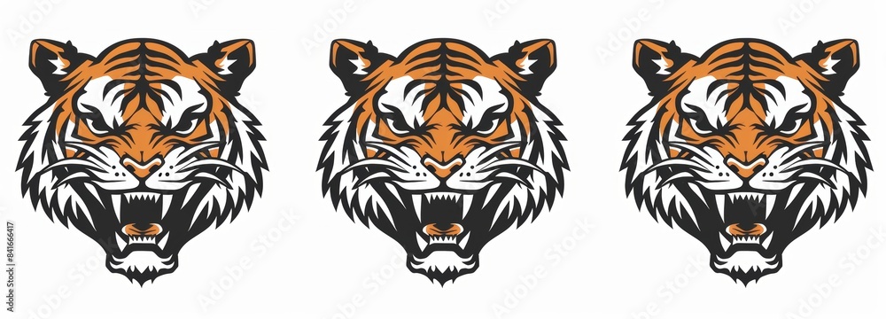 A set of Siberian tigers with black and white modern graphics, silhouettes laser cut from a silhouette A set of Siberian tigers with black and white modern graphics, silhouettes laser cut from a silhouette