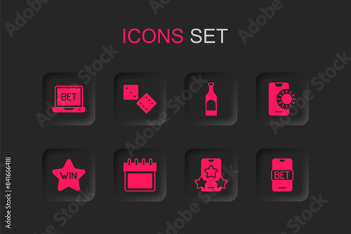 Set Calendar, Game dice, Online sports betting, Bottle of wine and Casino icon. Vector
