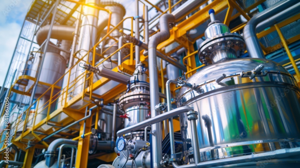 Eco-Friendly Biofuel Plant: Minimalist Industrial Equipment in Vibrant Colors. Eco-Friendly Biofuel Plant: Minimalist Industrial Equipment in Vibrant Colors.