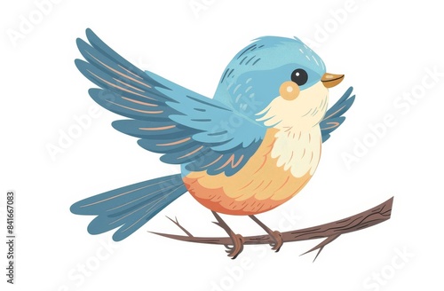 This cartoon illustration shows a cute blue bird in a variety of poses