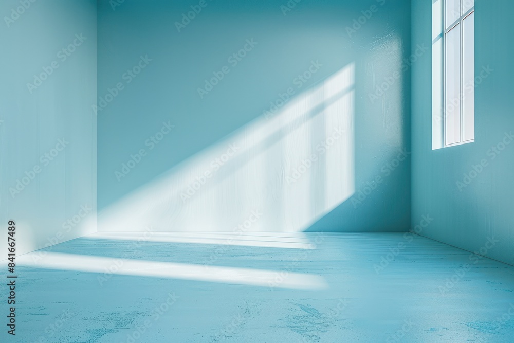 Obraz premium Blue corner room with sunlight and shadows