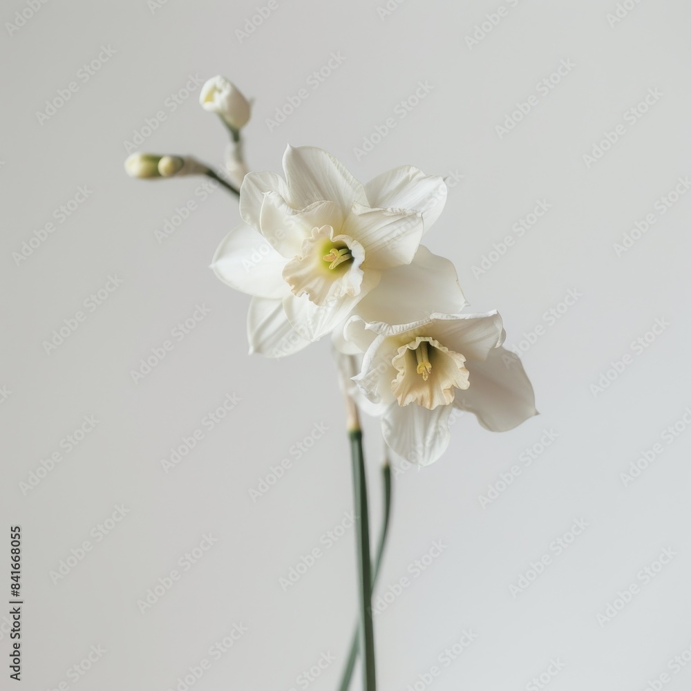 Flower Photography, Narcissus 'King Alfred' Close up view, Isolated on white Background Flower Photography, Narcissus 'King Alfred' Close up view, Isolated on white Background