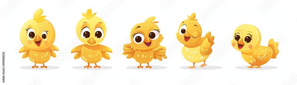 Greeting card border with cute baby chick, little flat characters. Modern cartoon design background with white poultry farm birds. Greeting card border with cute baby chick, little flat characters. Modern cartoon design background with white poultry farm birds.