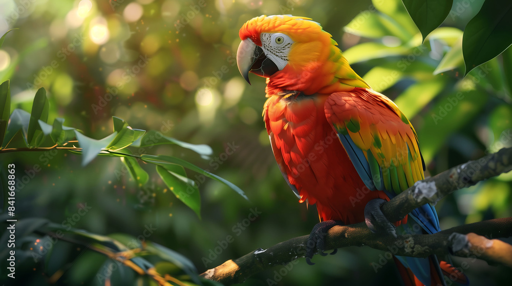 A vibrant parrot perches on a lush tree branch, its colorful feathers gleaming under the HD camera's lens. Keywords: Colorful Birds, Exotic, Parrot, Lush, Tree Branch A vibrant parrot perches on a lush tree branch, its colorful feathers gleaming under the HD camera's lens. Keywords: Colorful Birds, Exotic, Parrot, Lush, Tree Branch
