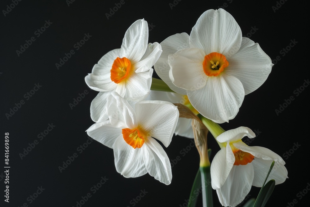 Flower Photography, Narcissus Tete-a-Tete' Close up view, Isolated on Black Background Flower Photography, Narcissus Tete-a-Tete' Close up view, Isolated on Black Background