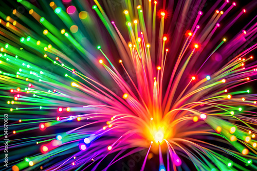 Abstract patterns of neon fiber optic lines in vibrant colors.