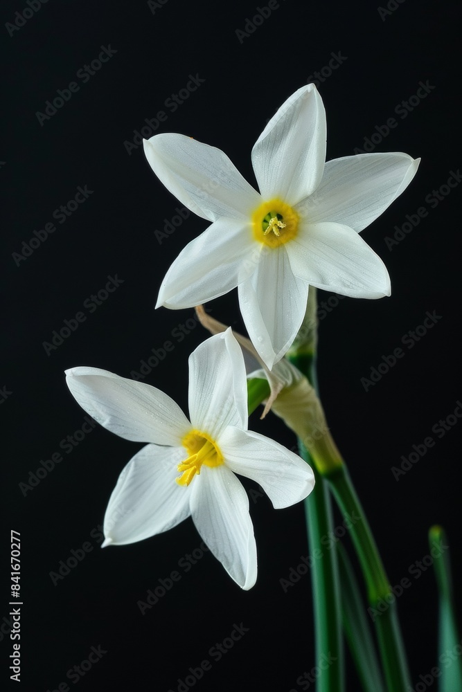 Flower Photography, Narcissus Tete-a-Tete' Close up view, Isolated on Black Background Flower Photography, Narcissus Tete-a-Tete' Close up view, Isolated on Black Background