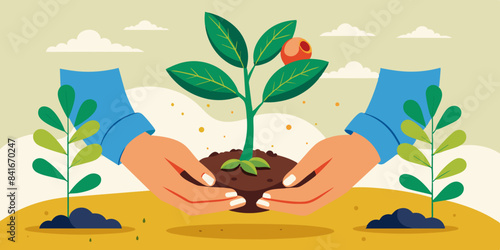 Hands holding a small plant, symbolizing environmental conservation and growth.