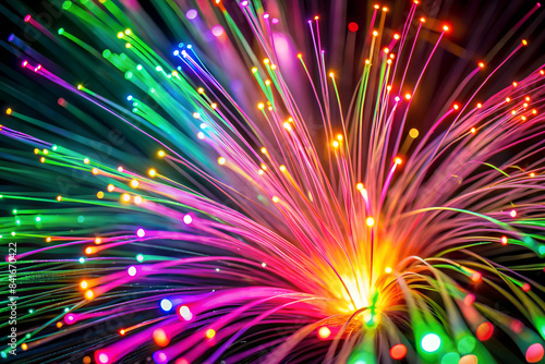 Abstract patterns of neon fiber optic lines in vibrant colors.