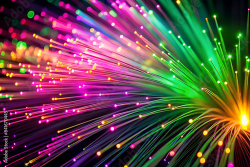 Abstract patterns of neon fiber optic lines in vibrant colors.