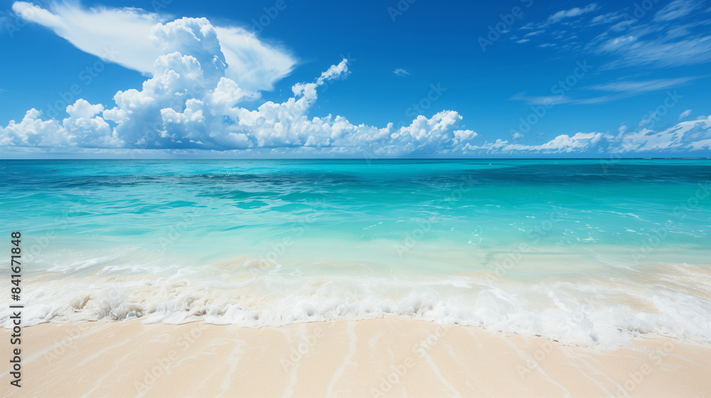 Beautiful landscape of the sandy beach and crystal clear blue ocean Beautiful landscape of the sandy beach and crystal clear blue ocean