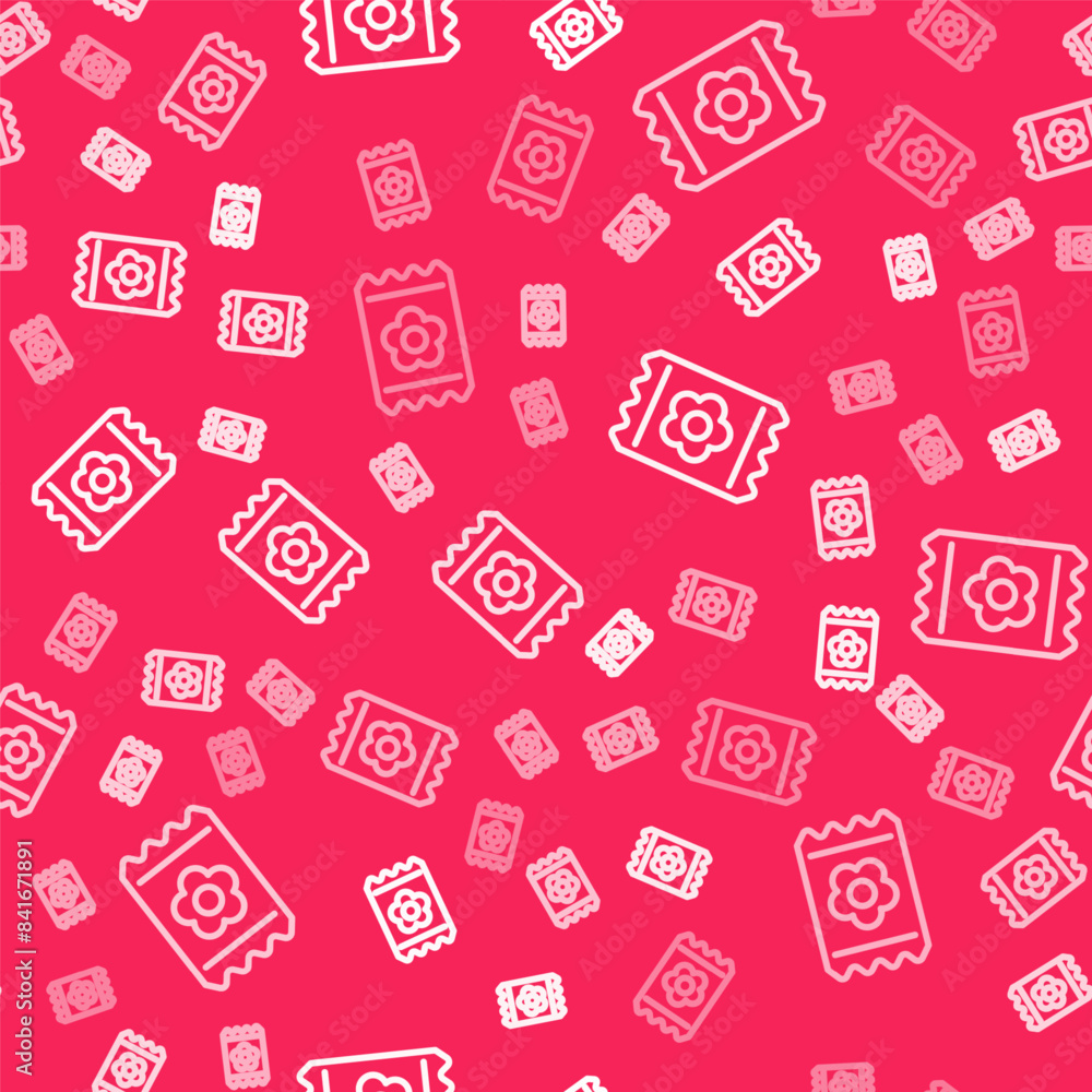 White line Pack full of seeds of a specific plant icon isolated seamless pattern on red background. Vector White line Pack full of seeds of a specific plant icon isolated seamless pattern on red background. Vector