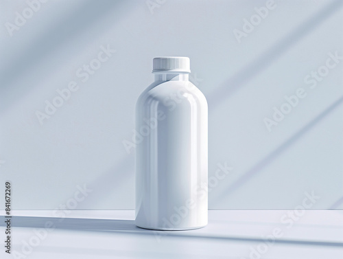 Plain blank liquid tablet cap plastic bottle mockup white summer shadows sun modern skin cosmetic spa vitamin medicine product packaging minimal simple plain empty container branding label template