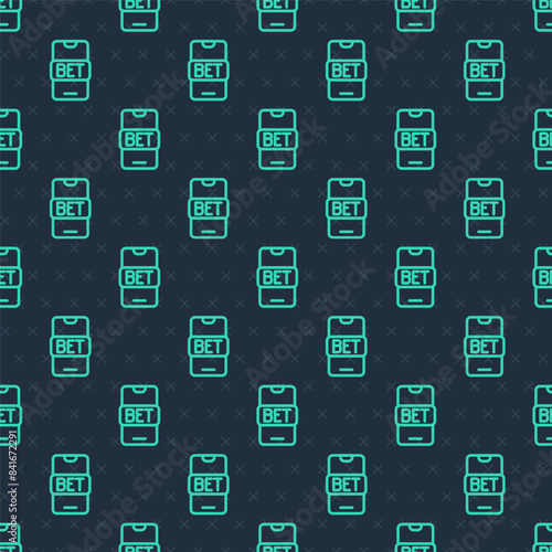 Green line Online sports betting icon isolated seamless pattern on blue background. Sport bet bookmaker. Betting online make money. Vector