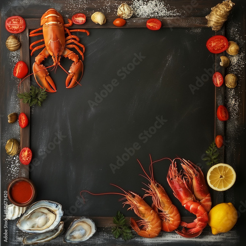 Chalk board with Seafood menu