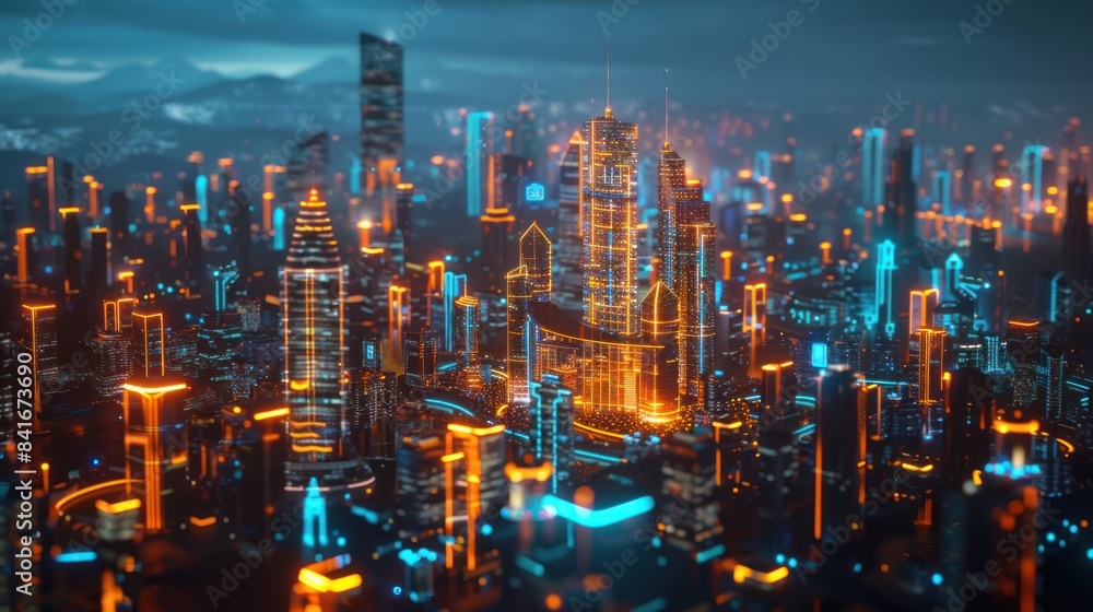 Fototapeta premium Smart city and digital transformation.Big data connection technology AI generated